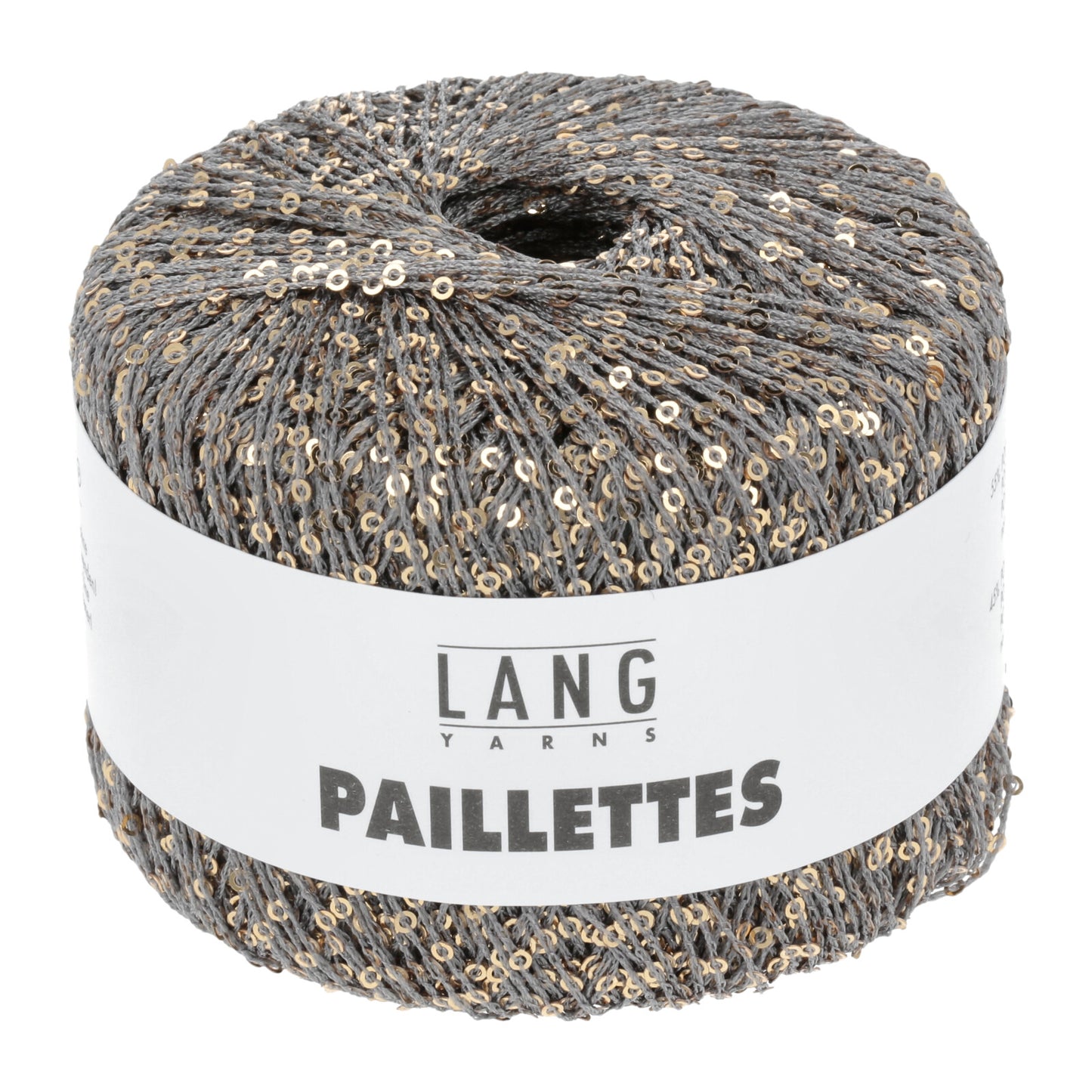 Paillettes fra Lang Yarns - glitrende følgetråd med pailletter i farven 0003 grå/guld