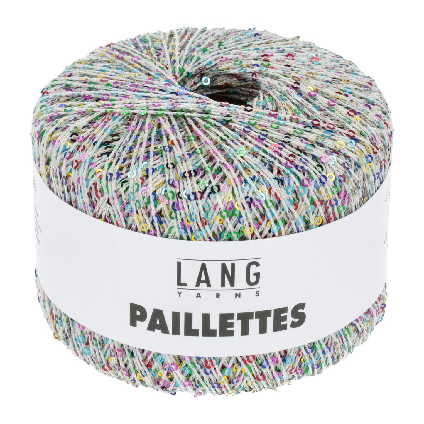 Paillettes fra Lang Yarns - glitrende følgetråd med pailletter i farven 0101 Unicorn