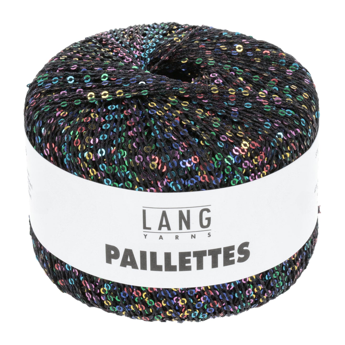 Paillettes fra Lang Yarns - glitrende følgetråd med pailletter i farven 0104 sort/multi