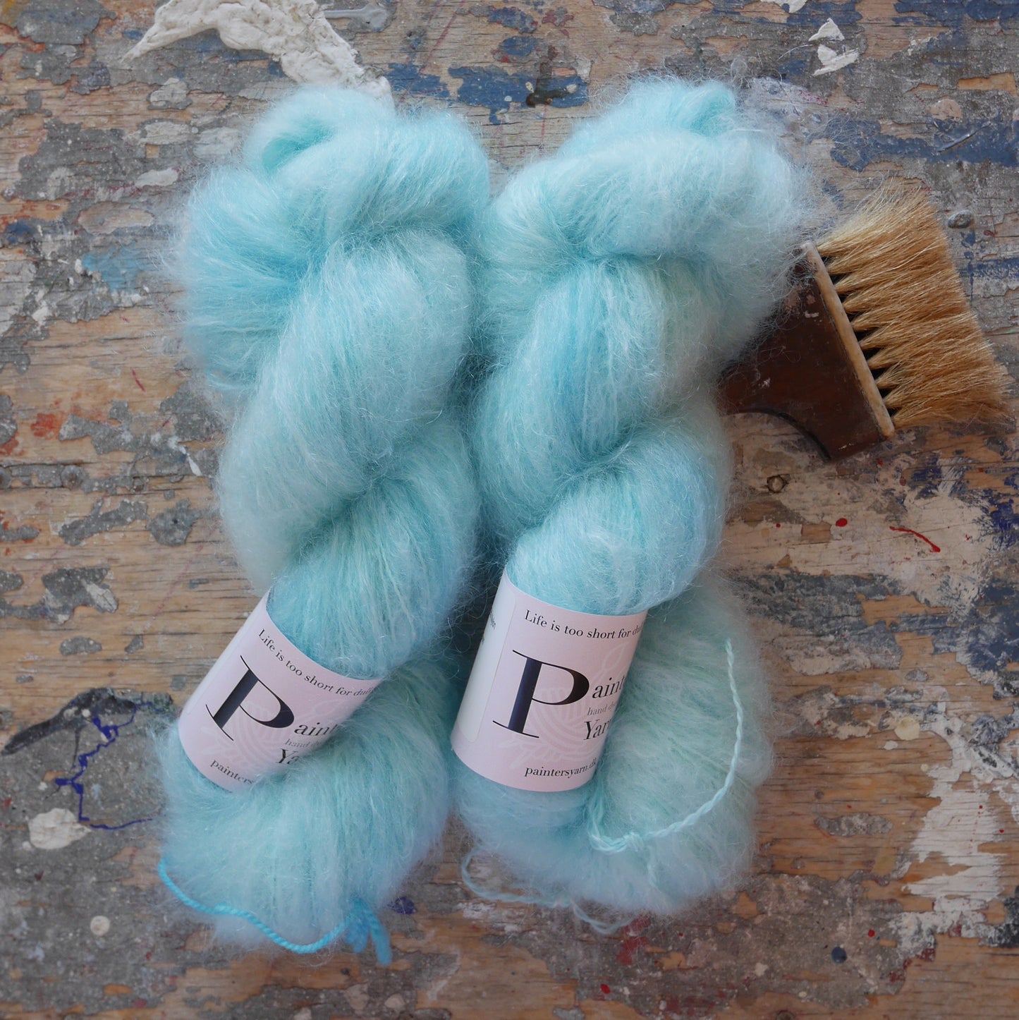 Håndfarvet Chunky Mohair fra Painter's Yarn i farven Icy Water