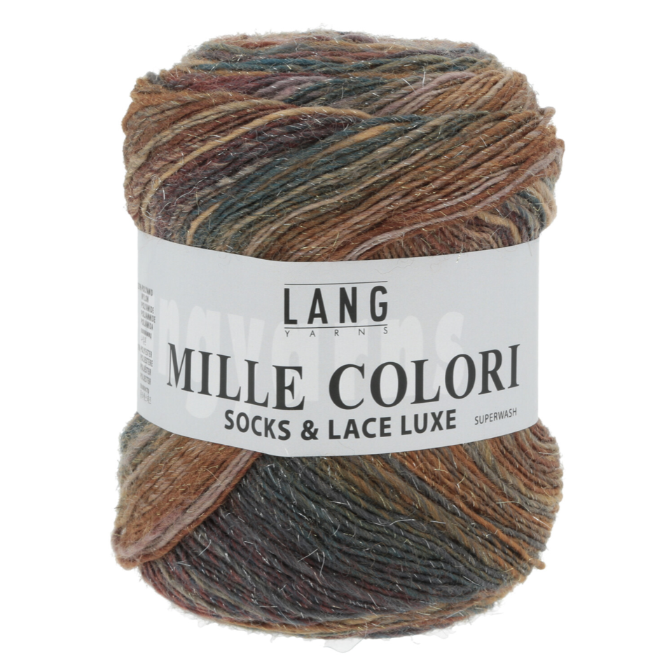 Mille Colori Socks and Lace Luxe - strømpegarn med flot farveskifte og diskret glimmertråd.