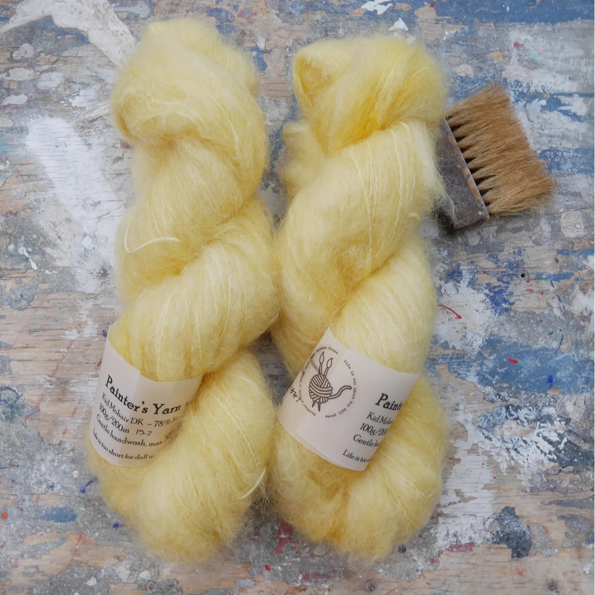 Chunky Mohair DK fra Painter's Yarn - håndfarvet i farven Butter Delight