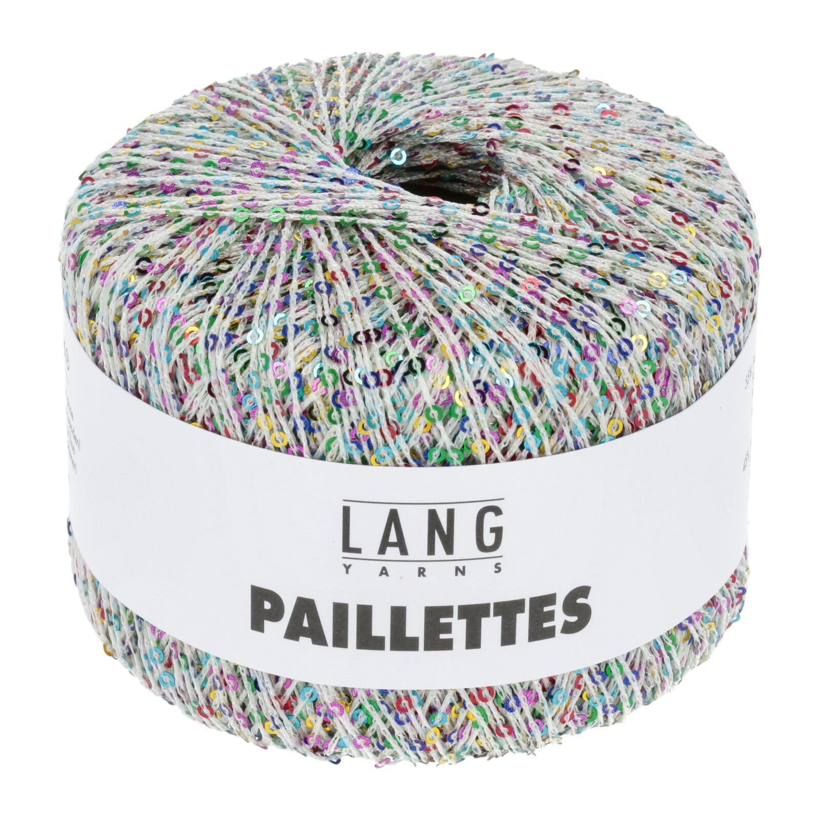 Paillettes fra Lang Yarns - glitrende følgetråd med pailletter i farven 0101 Unicorn