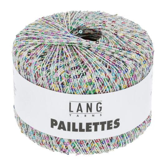 Paillettes fra Lang Yarns - glitrende følgetråd med pailletter i farven 0101 Unicorn