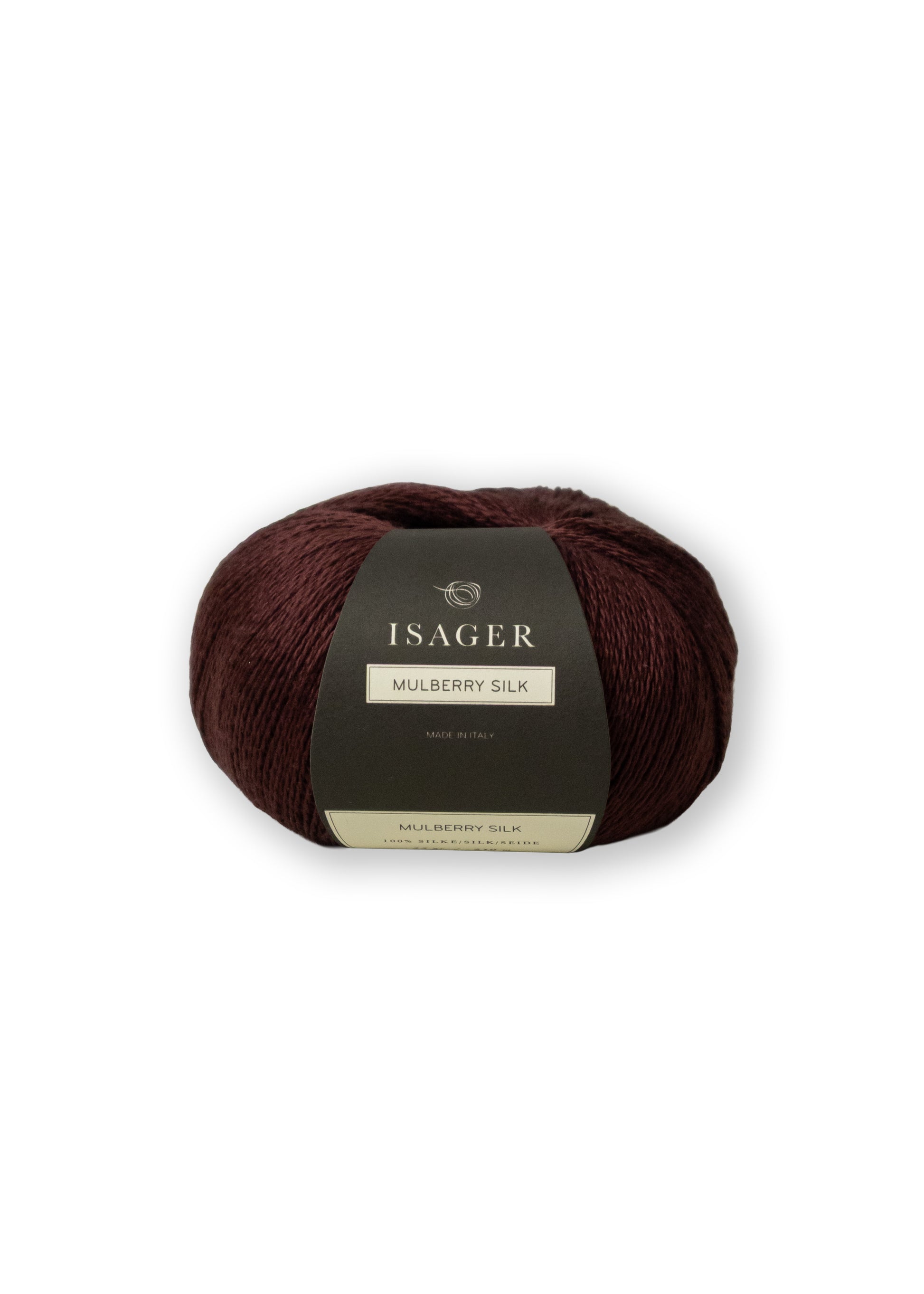 Isager Mulberry Silk er en følgetråd til dit strikketøj i 100% silke. Farve Bordeaux