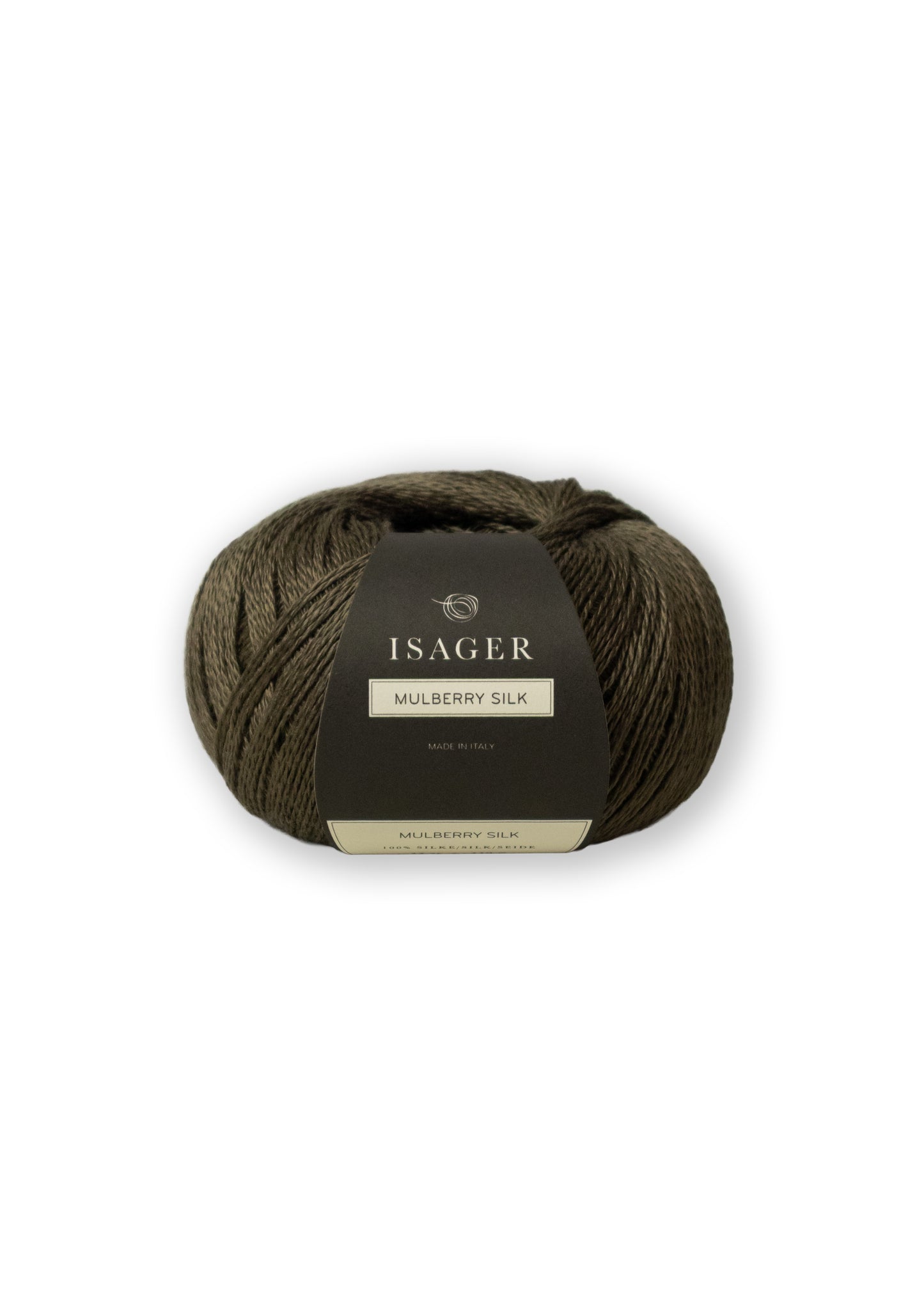 Isager Mulberry Silk er en følgetråd til dit strikketøj i 100% silke. Farve Khaki
