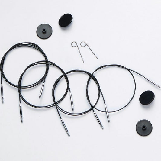 Tyndere memory free swivel kabler til at skrue på udskiftelige pindespidser fra Knit Pro. Kablet drejer 360 grader. 
